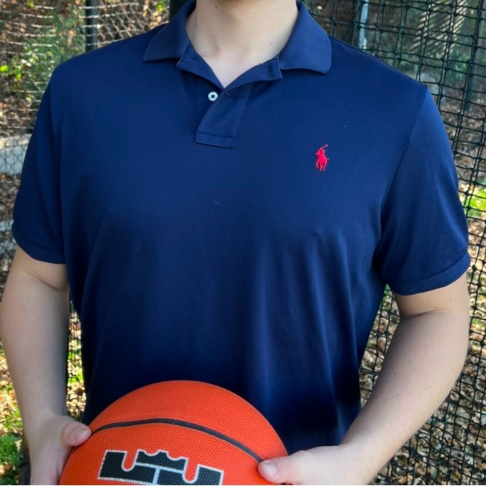 POLO RALPH LAUREN PERFORMANCE TENNIS RUGBY SHIRT COLLEGE UNIFORM NAVY BLUE BEAR